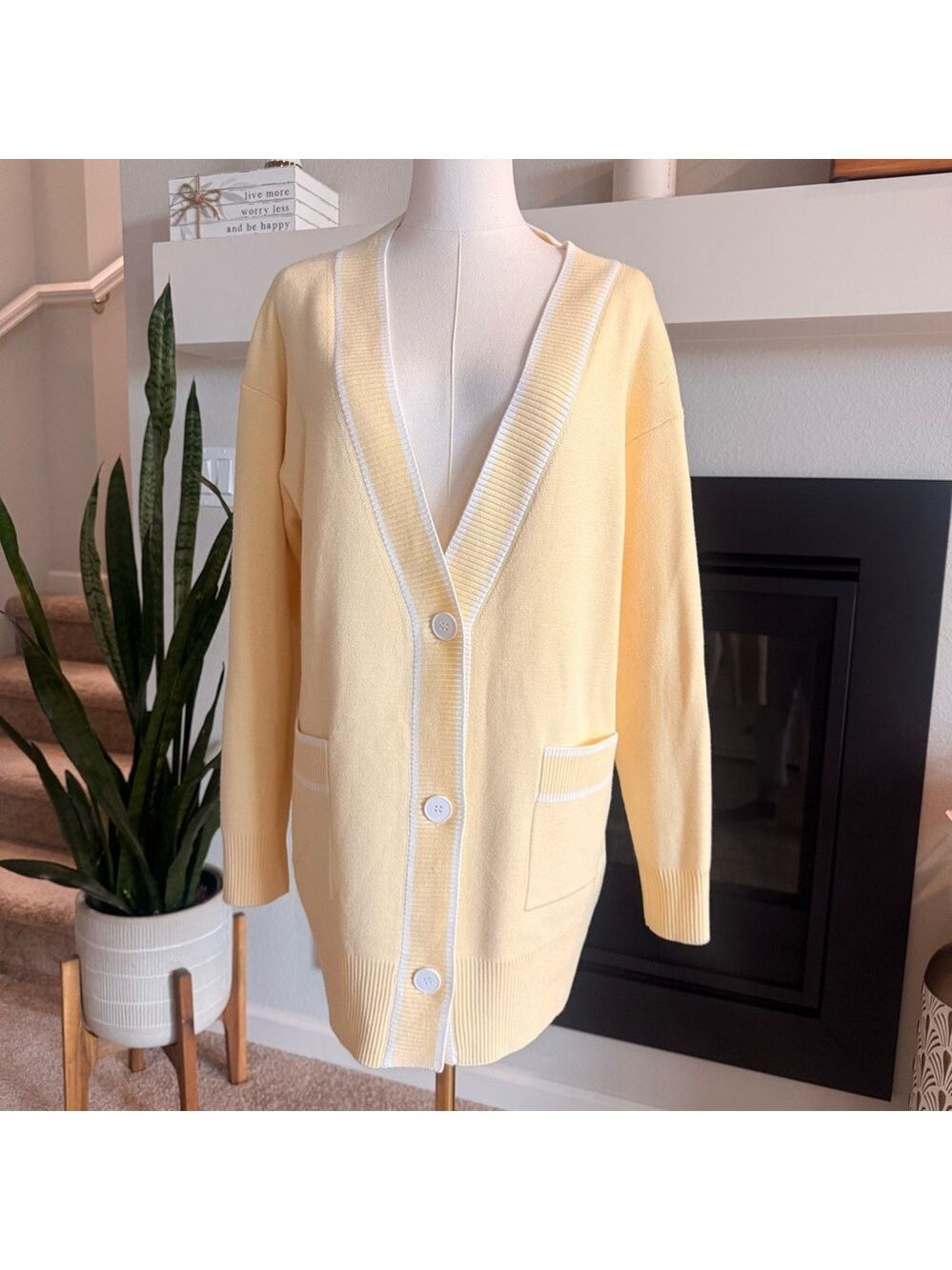 Love Bonito Yellow V-Neck Button Cardigan Sweater Dress